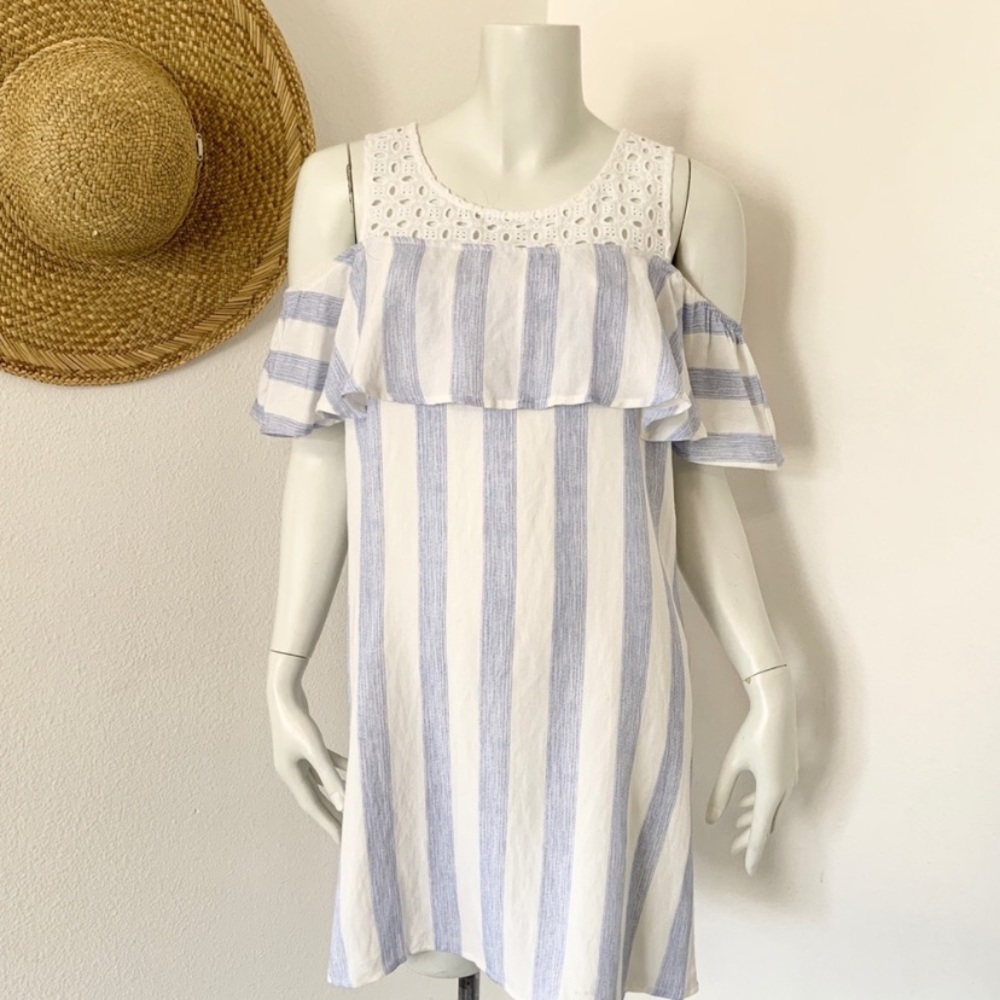 Skies Are Blue Striped Cold Shoulder Dress